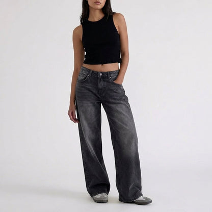 Women's Low-Rise Wide-Leg Denim Jeans Full-Length