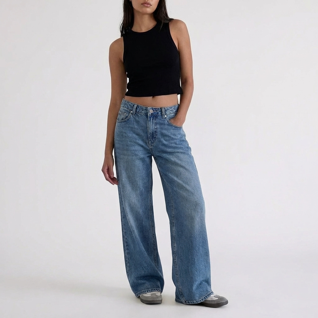 Women's Low-Rise Wide-Leg Denim Jeans Full-Length