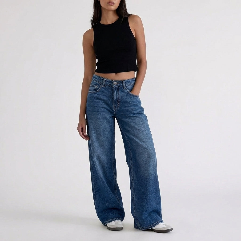Women's Low-Rise Wide-Leg Denim Jeans Full-Length