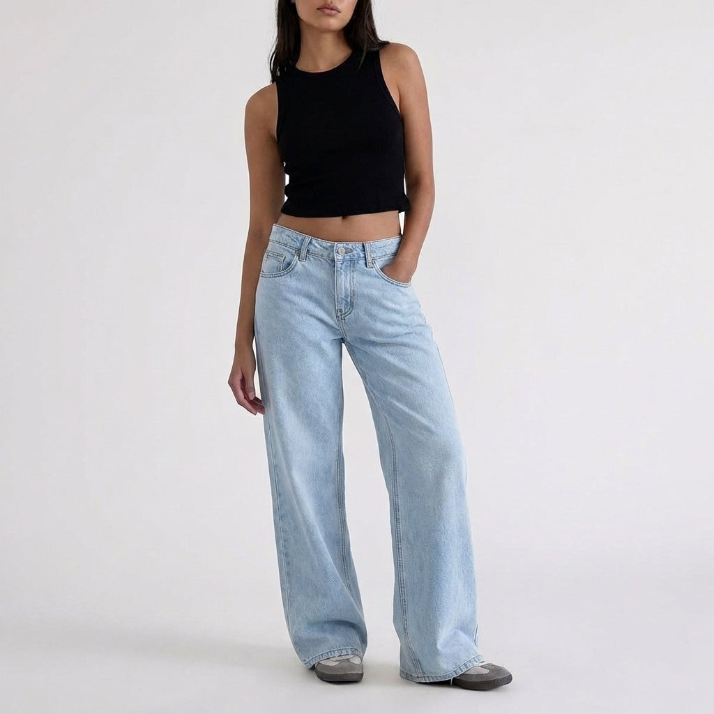 Women's Low-Rise Wide-Leg Denim Jeans Full-Length