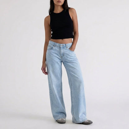 Women's Low-Rise Wide-Leg Denim Jeans Full-Length