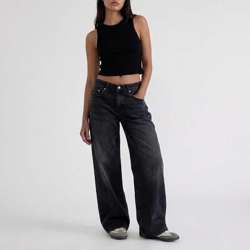 Women's Low-Rise Wide-Leg Denim Jeans Full-Length