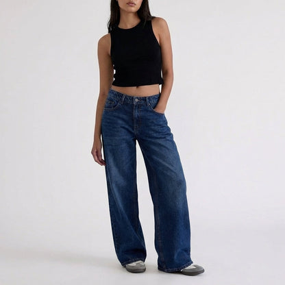 Women's Low-Rise Wide-Leg Denim Jeans Full-Length