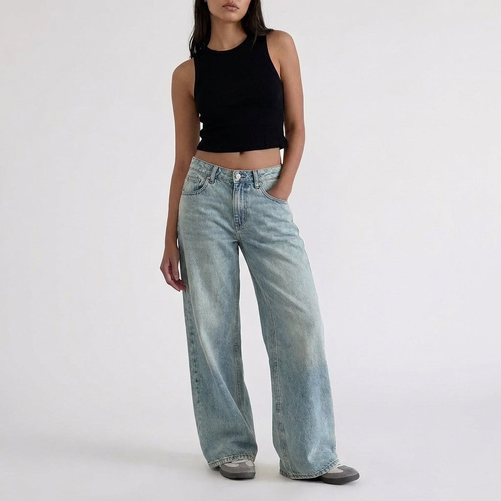 Women's Low-Rise Wide-Leg Denim Jeans Full-Length