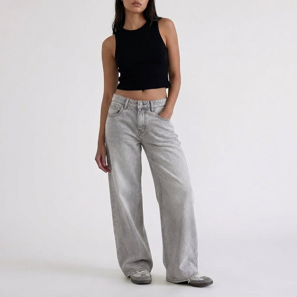 Women's Low-Rise Wide-Leg Denim Jeans Full-Length