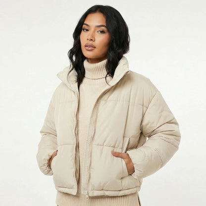 Women's Relaxed Stand Collar Zip-Up Warm Puffer Jacket