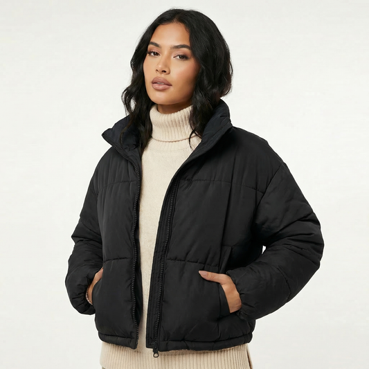 Women's Relaxed Stand Collar Zip-Up Warm Puffer Jacket