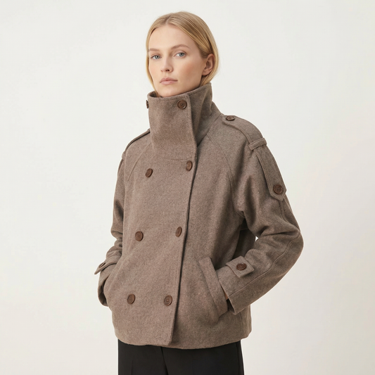 Women's Double Breasted Stand Collar Peacoat