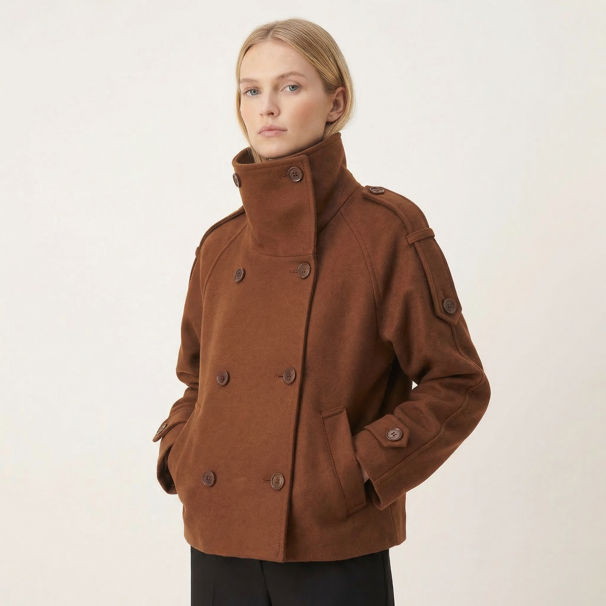 Women's Double Breasted Stand Collar Peacoat