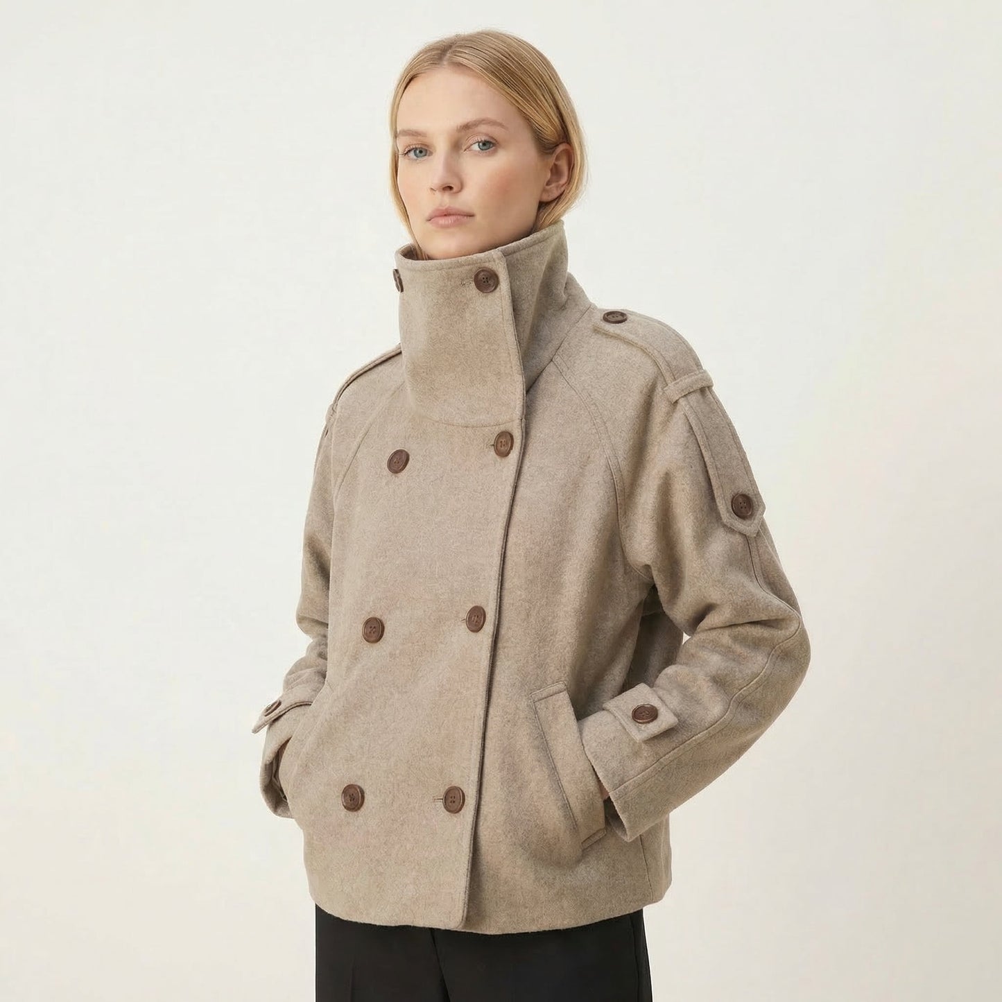 Women's Double Breasted Stand Collar Peacoat