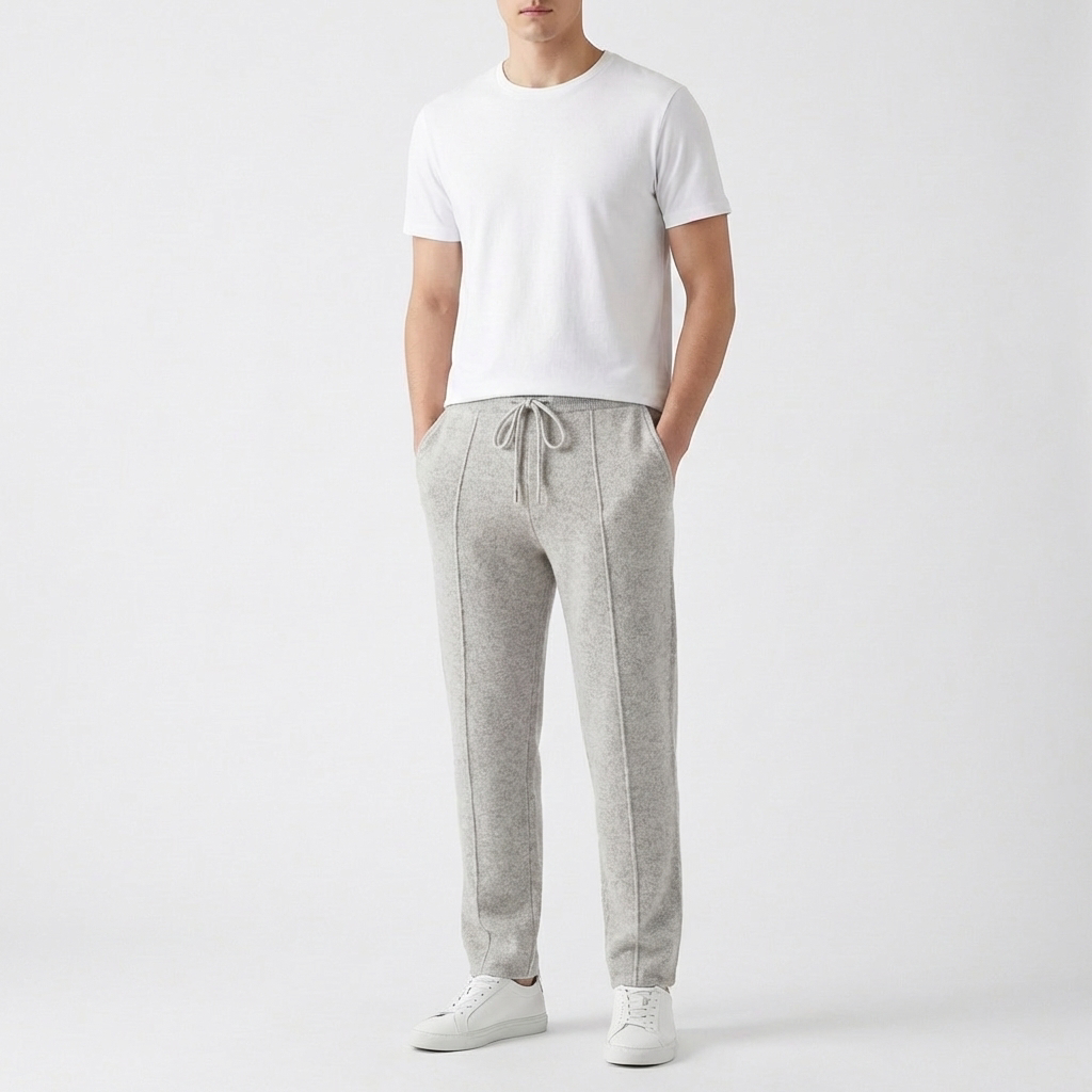 Men's Luxury Textured Knit Joggers with Front Seam Detail