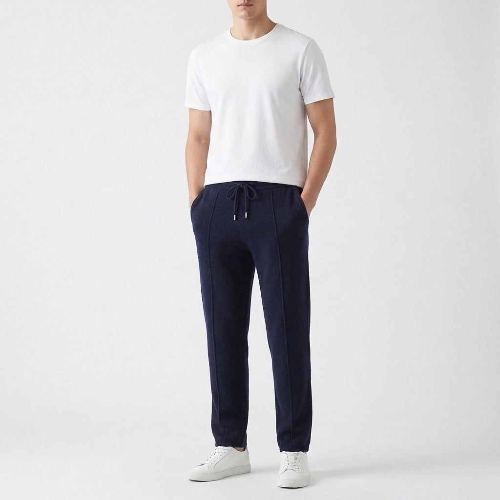 Men's Luxury Textured Knit Joggers with Front Seam Detail