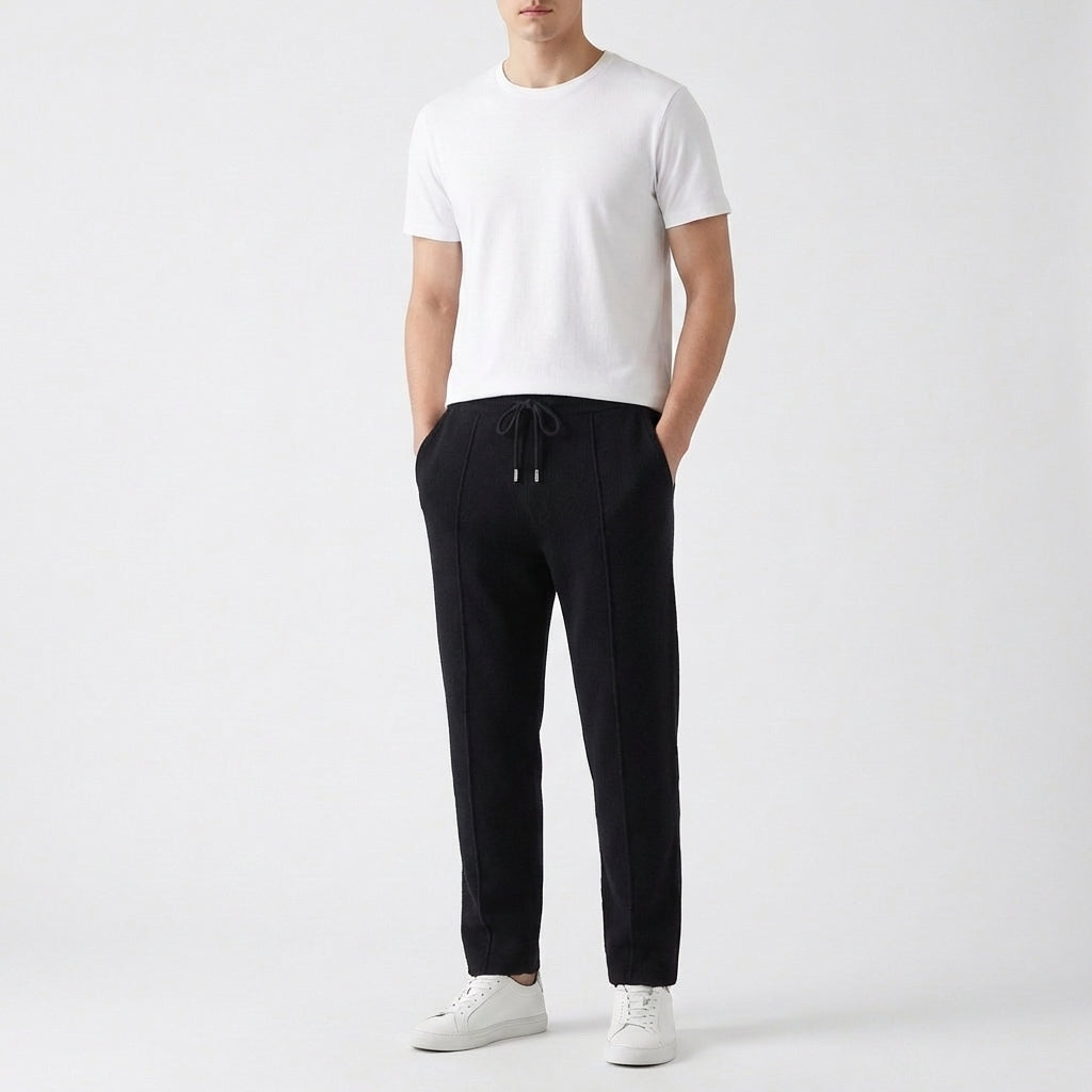 Men's Luxury Textured Knit Joggers with Front Seam Detail