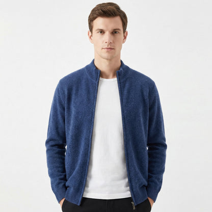 Men's Premium Wool-Blend Slim Fit Full-Zip Mock Neck Cardigan