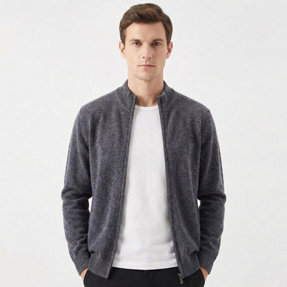 Men's Premium Wool-Blend Slim Fit Full-Zip Mock Neck Cardigan