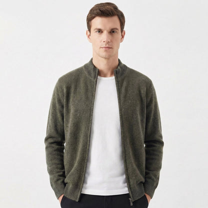 Men's Premium Wool-Blend Slim Fit Full-Zip Mock Neck Cardigan