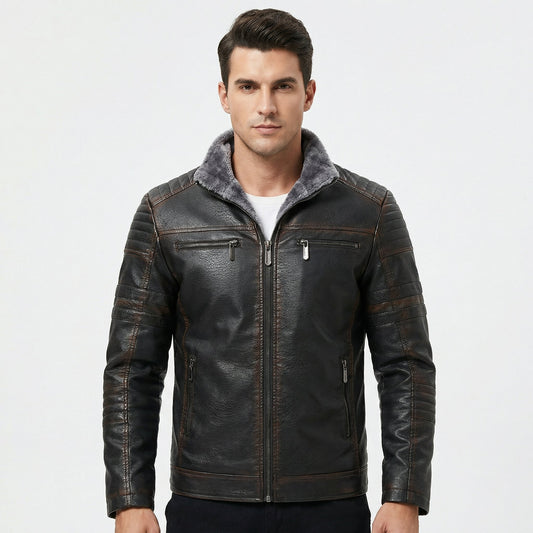Fur Lined Faux Leather Motorcycle Jacket