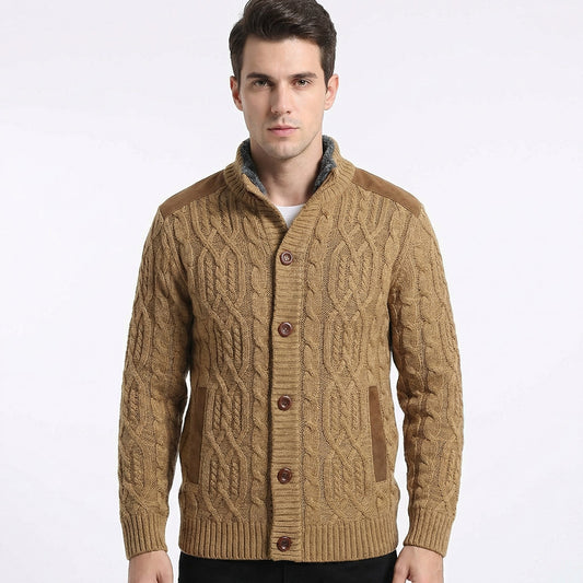 Fleece Lined Button-Up Cardigan with Suede Detail