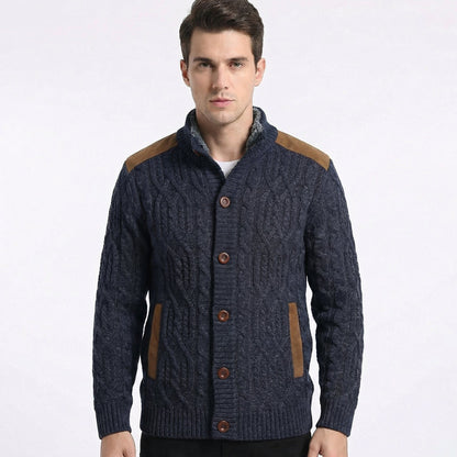 Fleece Lined Button-Up Cardigan with Suede Detail