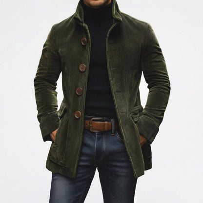 Corduroy Stand Collar Button-Up Coat
