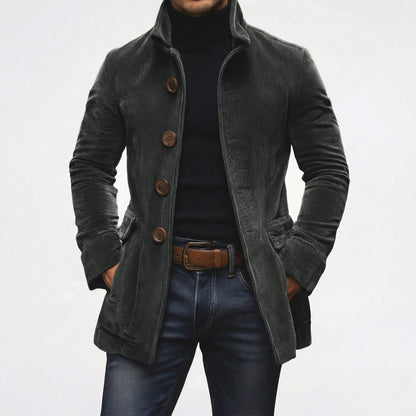 Corduroy Stand Collar Button-Up Coat