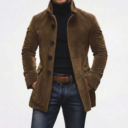 Corduroy Stand Collar Button-Up Coat