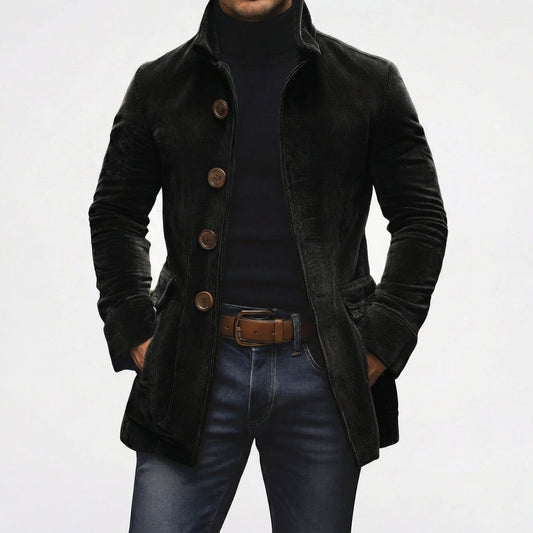 Corduroy Stand Collar Button-Up Coat