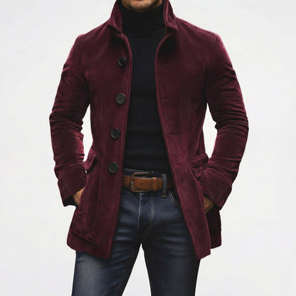 Corduroy Stand Collar Button-Up Coat