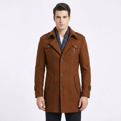Men's Trench Coat – Wool Blend Mid-Length Military Overcoat with Scarf Collar