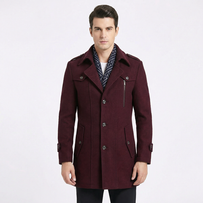 Men's Trench Coat – Wool Blend Mid-Length Military Overcoat with Scarf Collar