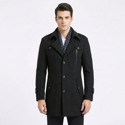 Men's Trench Coat – Wool Blend Mid-Length Military Overcoat with Scarf Collar