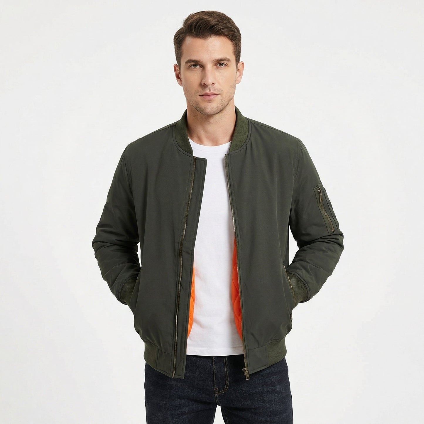 Men's Bomber Jacket – MA-1 Flight Jacket with Contrast Quilted Lining