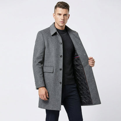Men's Wool-Blend Single-Breasted Overcoat Mid-Length