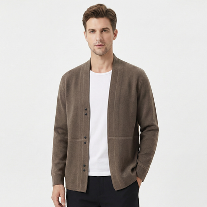 Men's Cardigan – Contrast Stitch Open Front Knit Cardigan Sweater