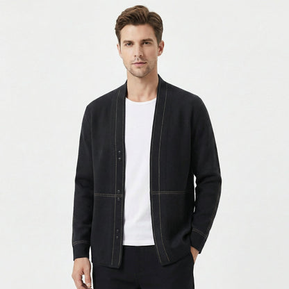 Men's Cardigan – Contrast Stitch Open Front Knit Cardigan Sweater