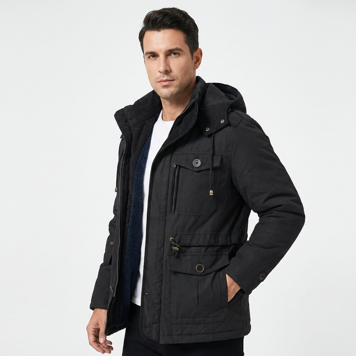 Men's Water Resistant Fleece Lined Hooded Winter Jacket