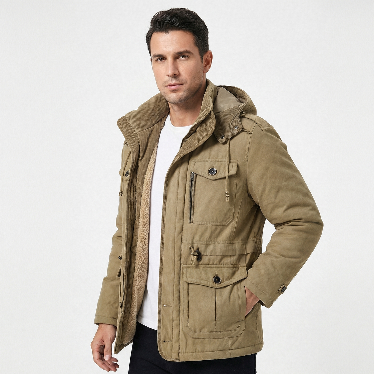 Men's Water Resistant Fleece Lined Hooded Winter Jacket