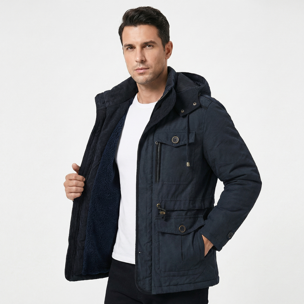 Men's Water Resistant Fleece Lined Hooded Winter Jacket