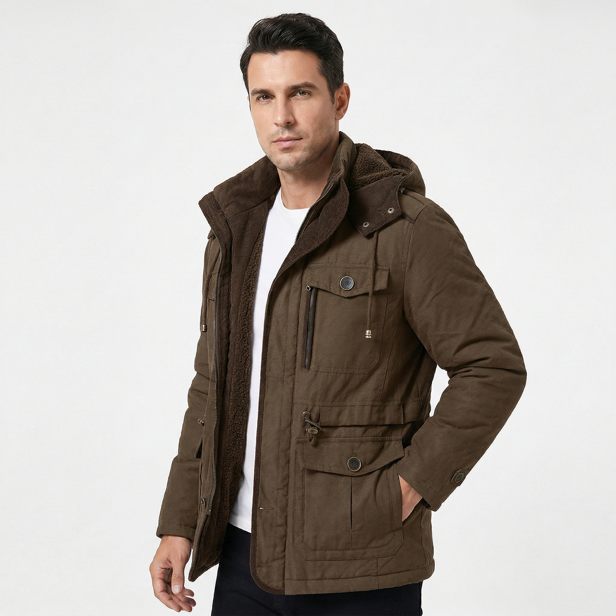 Men's Water Resistant Fleece Lined Hooded Winter Jacket
