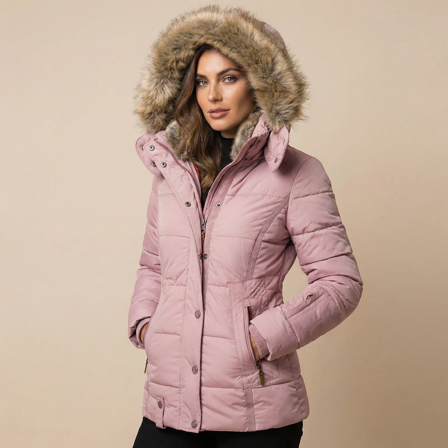 Women's Slim Fit Fur Collar Puffer Down Winter Jacket
