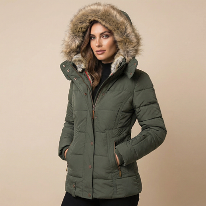 Women's Slim Fit Fur Collar Puffer Down Winter Jacket