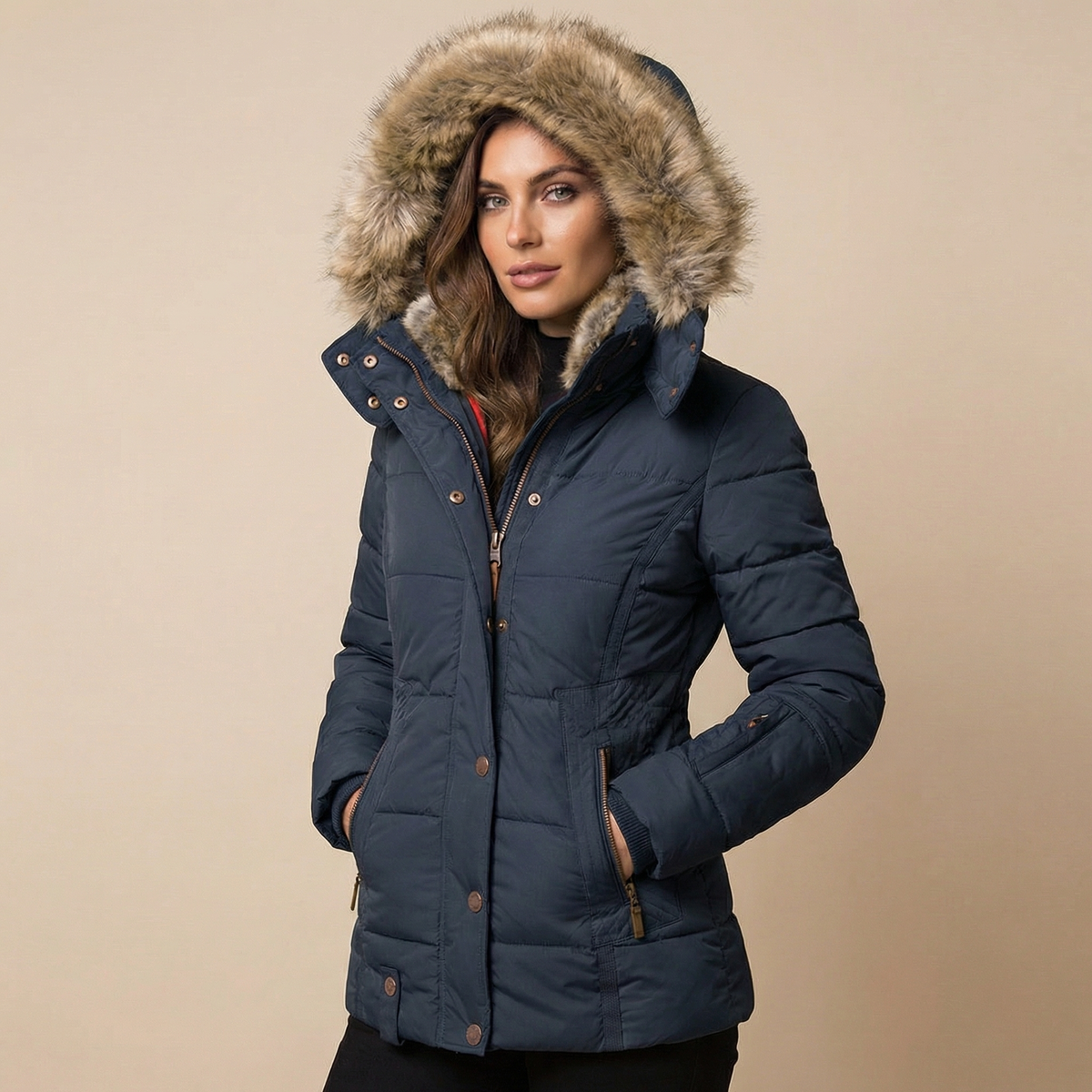Women's Slim Fit Fur Collar Puffer Down Winter Jacket
