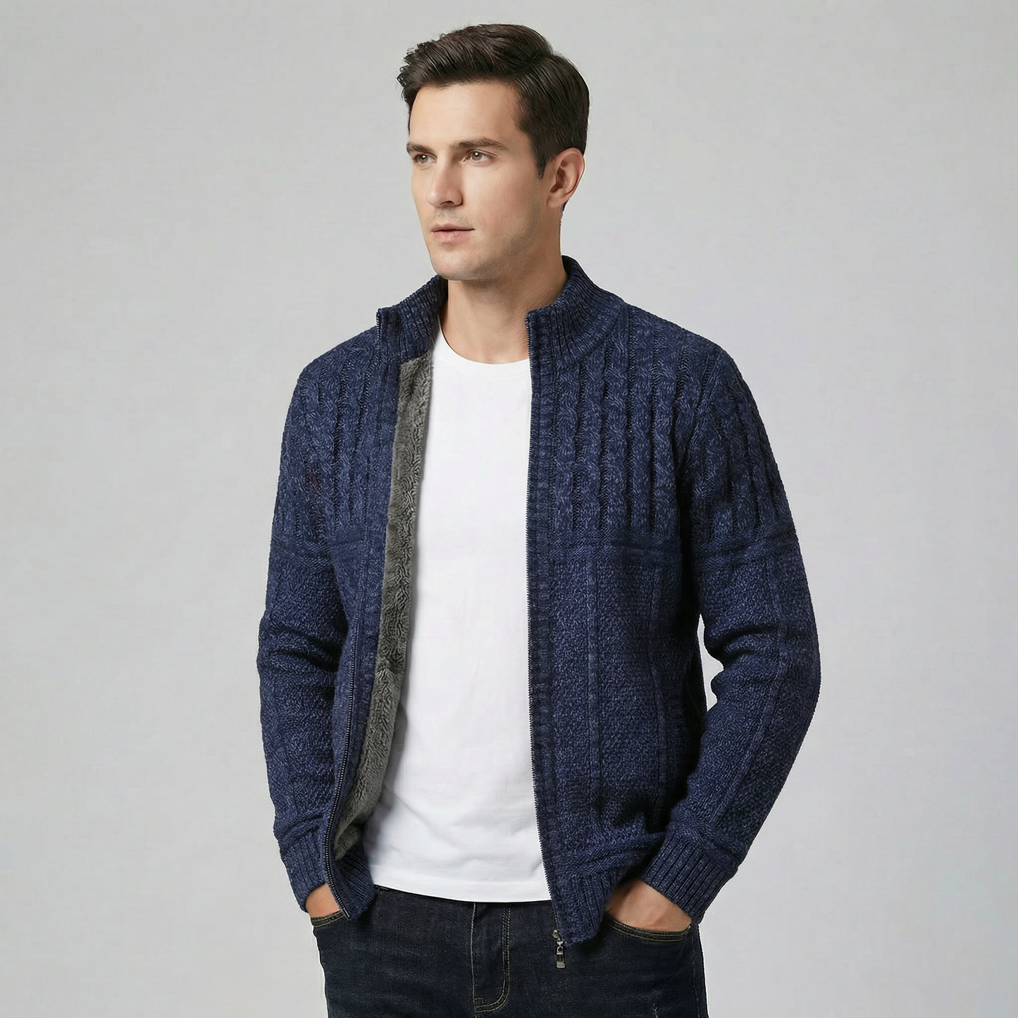 Men's Thickened Full Zip Warm Knit Cardigan Sweater
