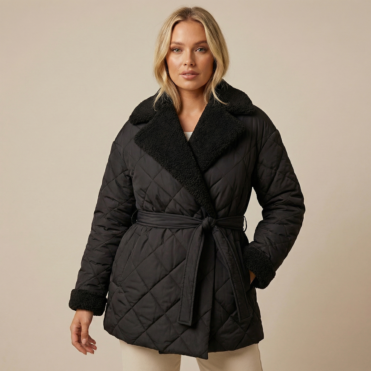 Women's Quilted Belted Wrap Puffer Coat