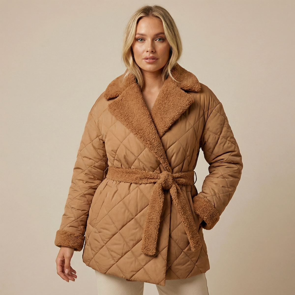 Women's Quilted Belted Wrap Puffer Coat