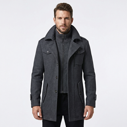 Men's Double Collar Wool Overcoat Smart Casual Winter Jacket