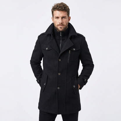 Men's Double Collar Wool Overcoat Smart Casual Winter Jacket
