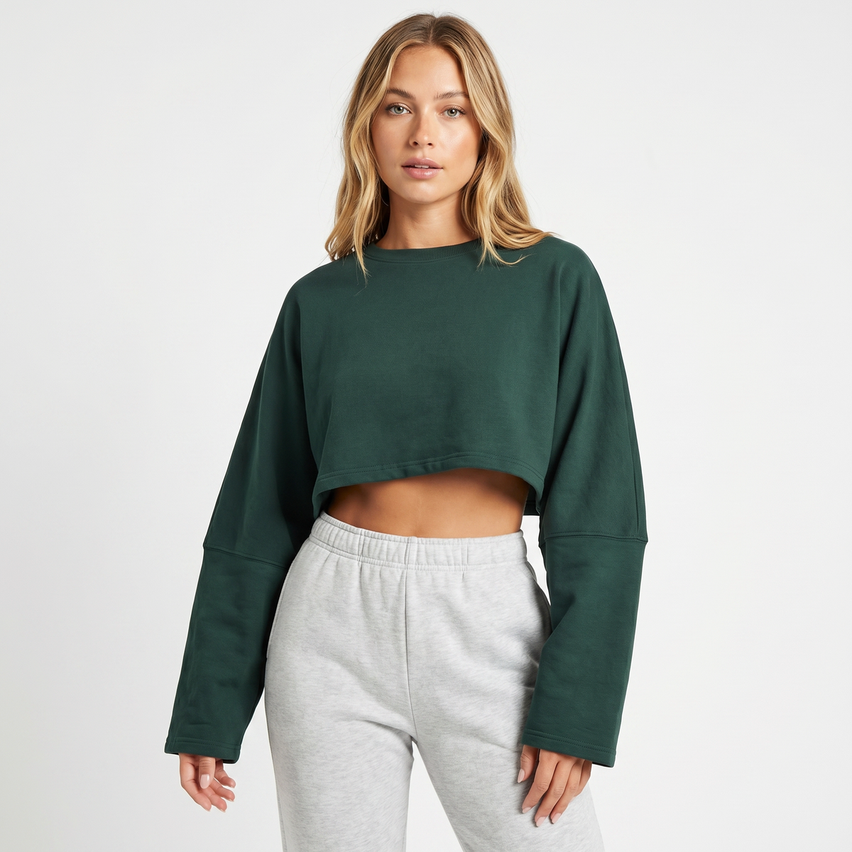 Women's Oversized Cropped Crew Neck Sweatshirt Loungewear Top