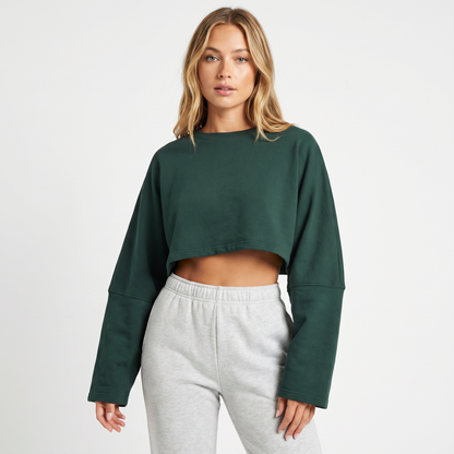 Women's Oversized Cropped Crew Neck Sweatshirt Loungewear Top