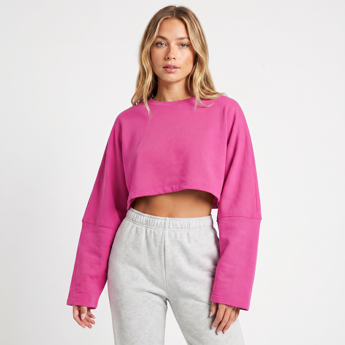 Women's Oversized Cropped Crew Neck Sweatshirt Loungewear Top